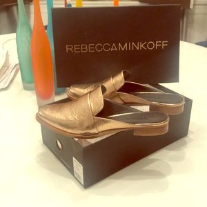 Never worn Mika Metallic leather mules